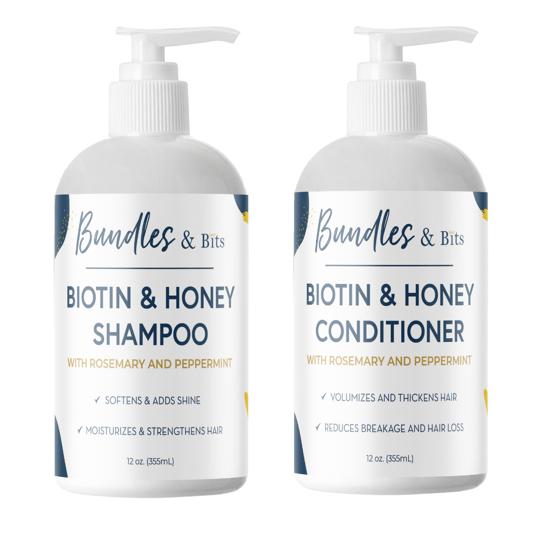 Bundles & Bits Biotin Shampoo and Conditioner, Front Profile