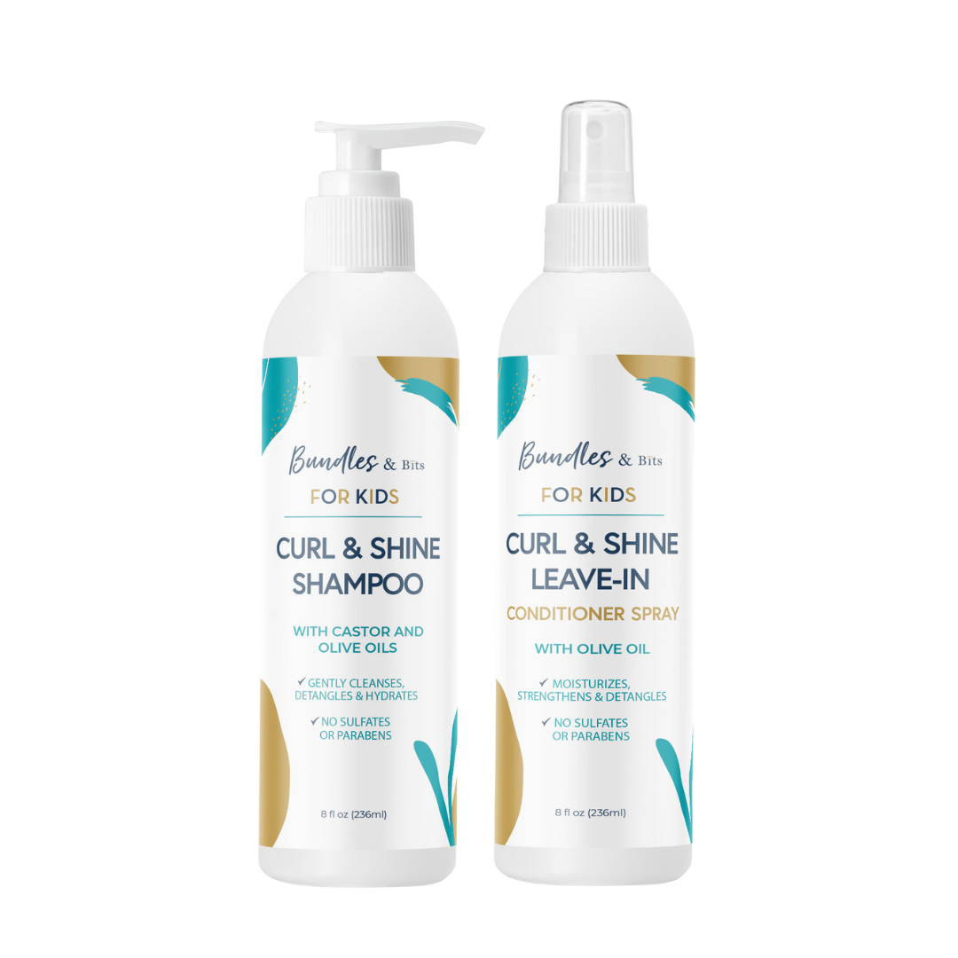 Bundles & Bits Kids Curl and Shine Shampoo and Conditioner, Front Profile